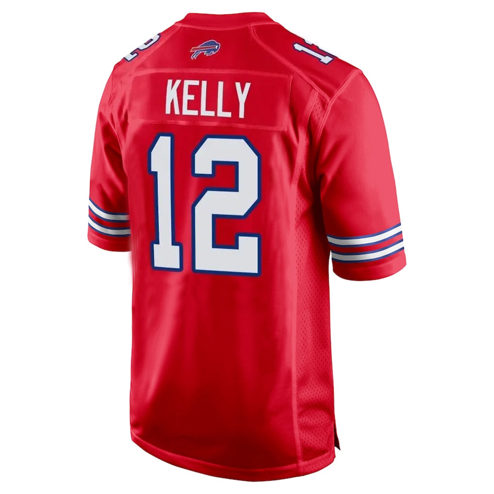 B.Bills #12 Jim Kelly Player Red Home Game Gdoa Stitched Jerseys