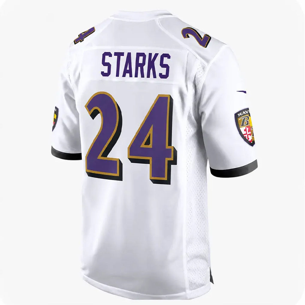 B.Ravens #24 Malaki Starks Player White Home Game Gdoa Stitched Jerseys