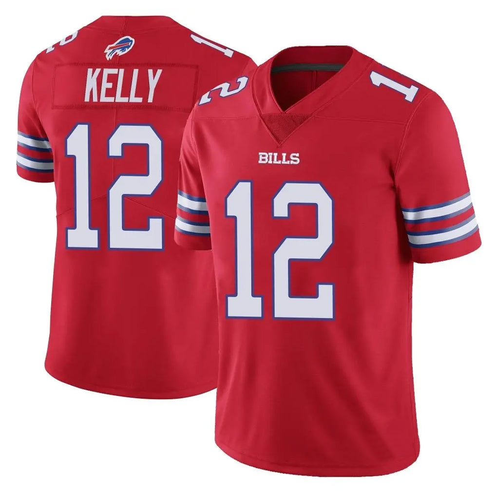 B.Bills #12 Jim Kelly Player Red Vapor Untouchable Limited Home Game Gdoa Stitched Jerseys
