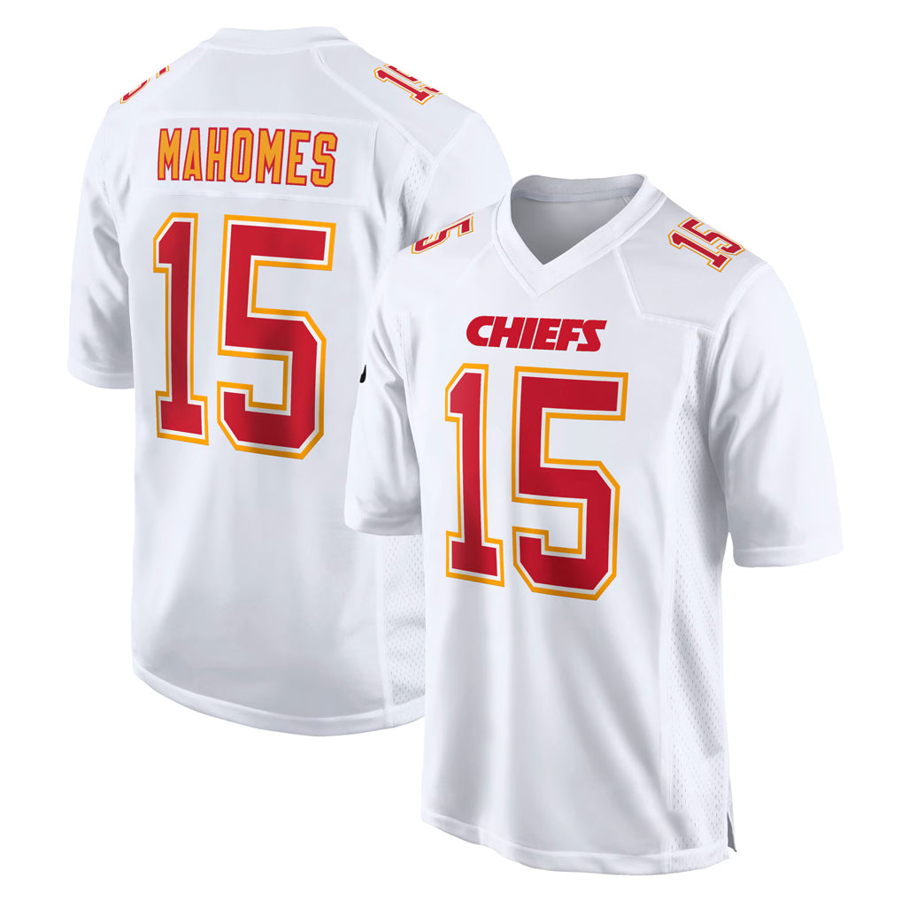 KC.Chiefs #15 Patrick Mahomes Player White Atmosphere Fashion Game Gdoa Stitched Jerseys