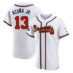A.Braves #13 Ronald Acuna Jr Player White Gold Limited Elite Home Game Gdoa Stitched Jerseys