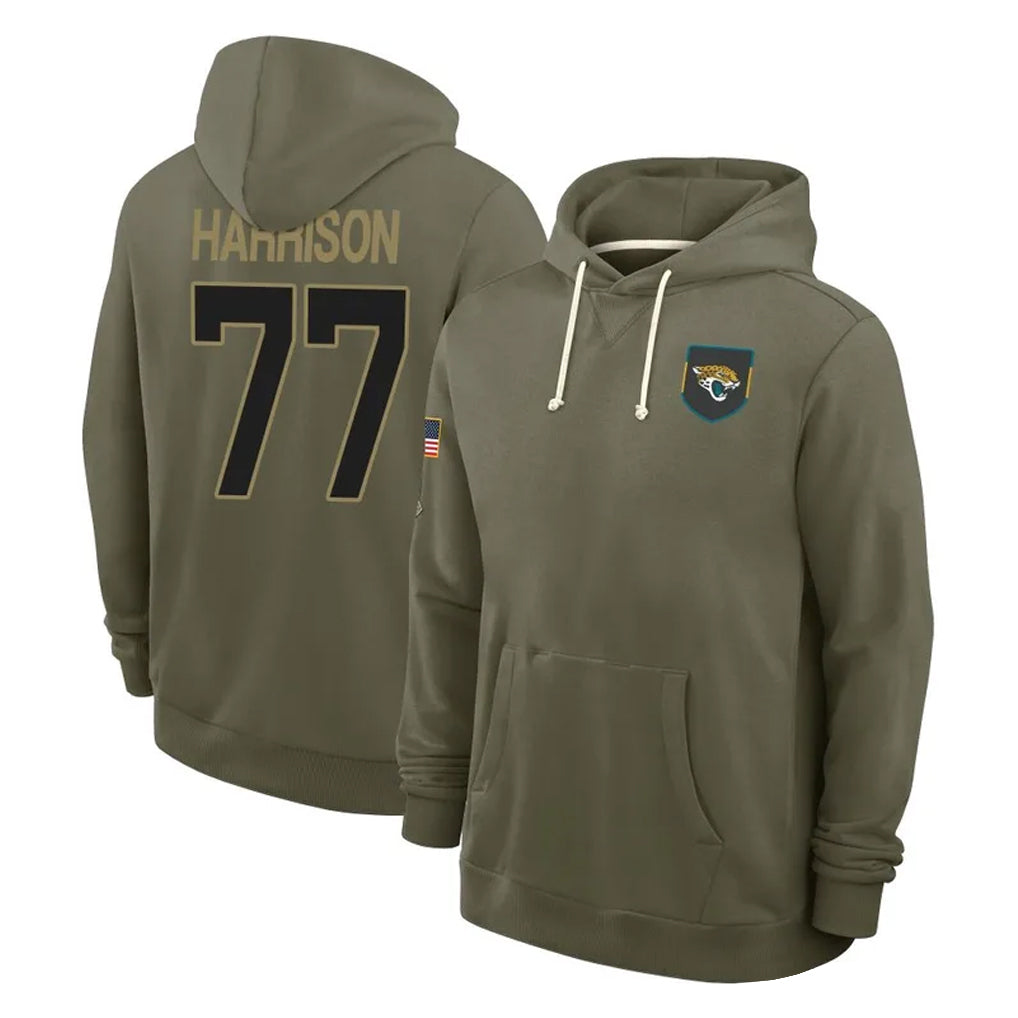 J.Jaguars #77 Anton Harrison Player Olive Salute to Service Pullover Hoodies Limited Gdoa Stitched Jerseys