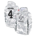 NO.Saints #4 Zach Wilson Player Arctic Camo Salute to Service Pullover Hoodies Limited Game Gdoa Stitched Jerseys