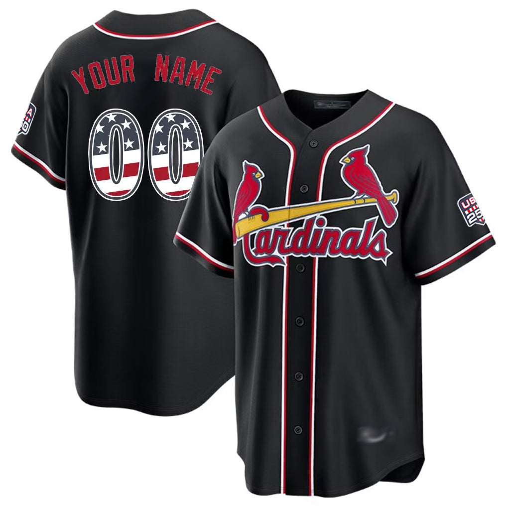 CustomSt. Louis Cardinals Black Carbon Fashion USA 250 Fourth of July Limited Home Game Any Name & Number Gdoa Stitched Jerseys