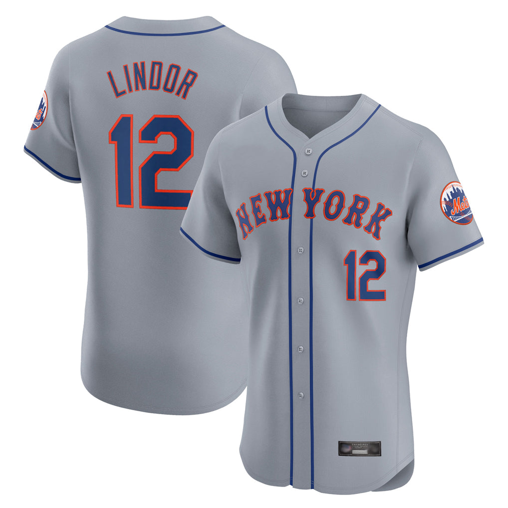 NY.Mets #12 Francisco Lindor Player Gray Road Limited Elite Home Fdoa Stitched Jerseys