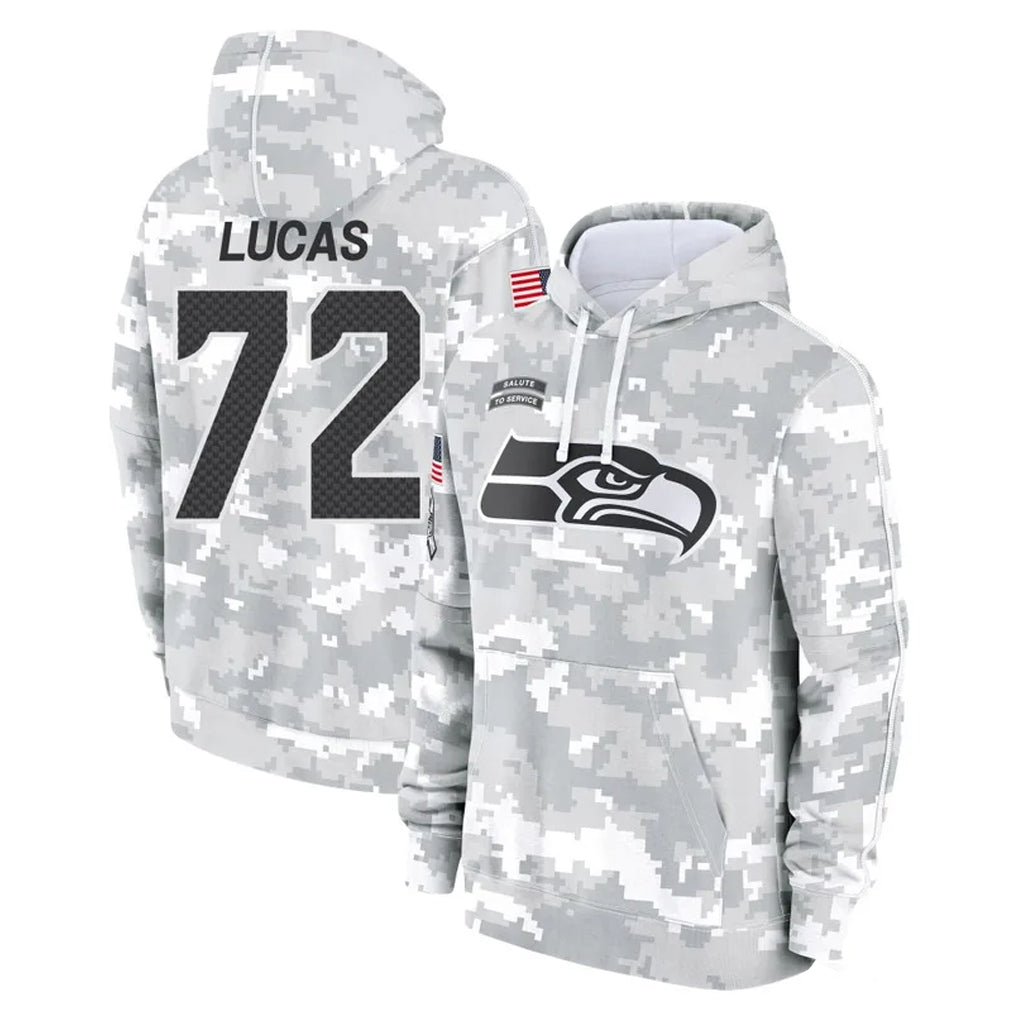 S.Seahawks #72 Abraham Lucas Player Arctic Camo Limited Salute to Service Pullover Hoodies Game Gdoa Stitched Jerseys