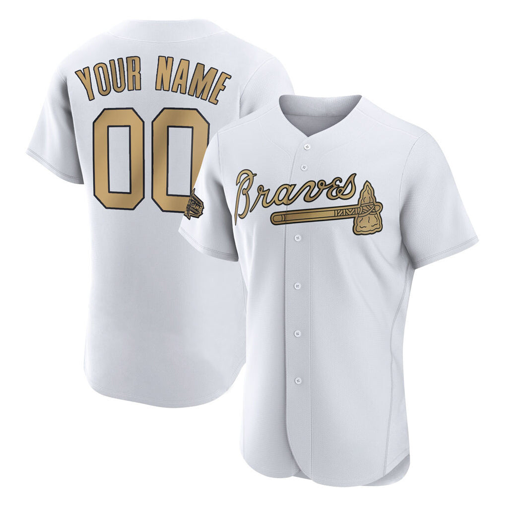 Custom A.Braves White Gold All-Star Limtied Elite Home Game Any Name & Number Gdoa Stitched Jerseys
