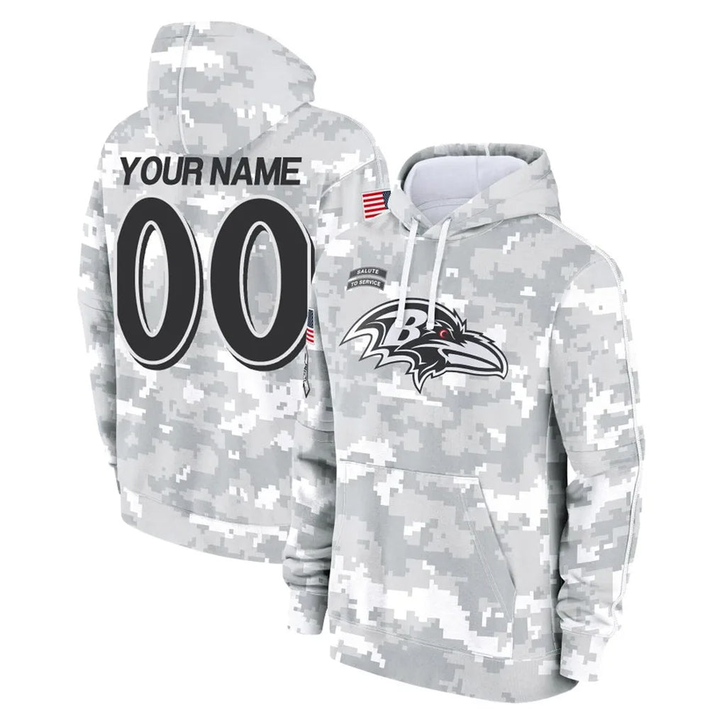 Custom B.Ravens Arctic Camo Salute To Service Hoodie Any Name & Numbers Gdoa Stitched Jerseys