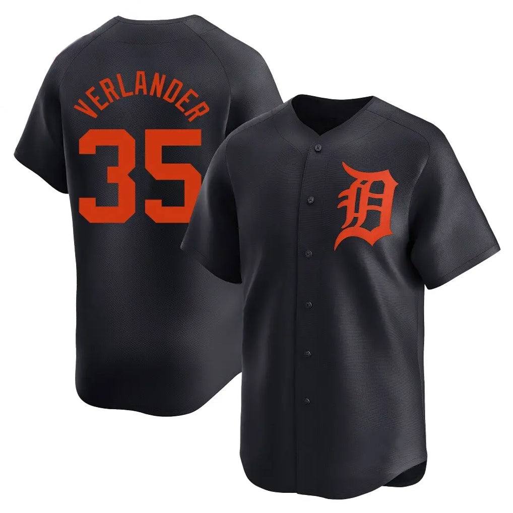 D.Tigers #35 Justin Verlander Player Navy Home Limited Gdoa Stitched Jerseys