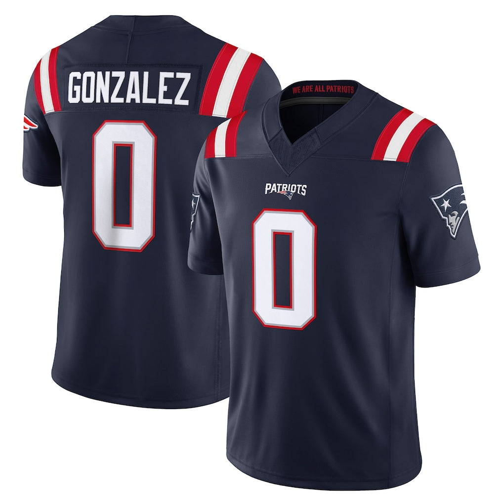 NE.Patriots #0 Christian Gonzalez Player Navy Limited Vapor F.U.S.E. Home Game Gdoa Stitched Jerseys