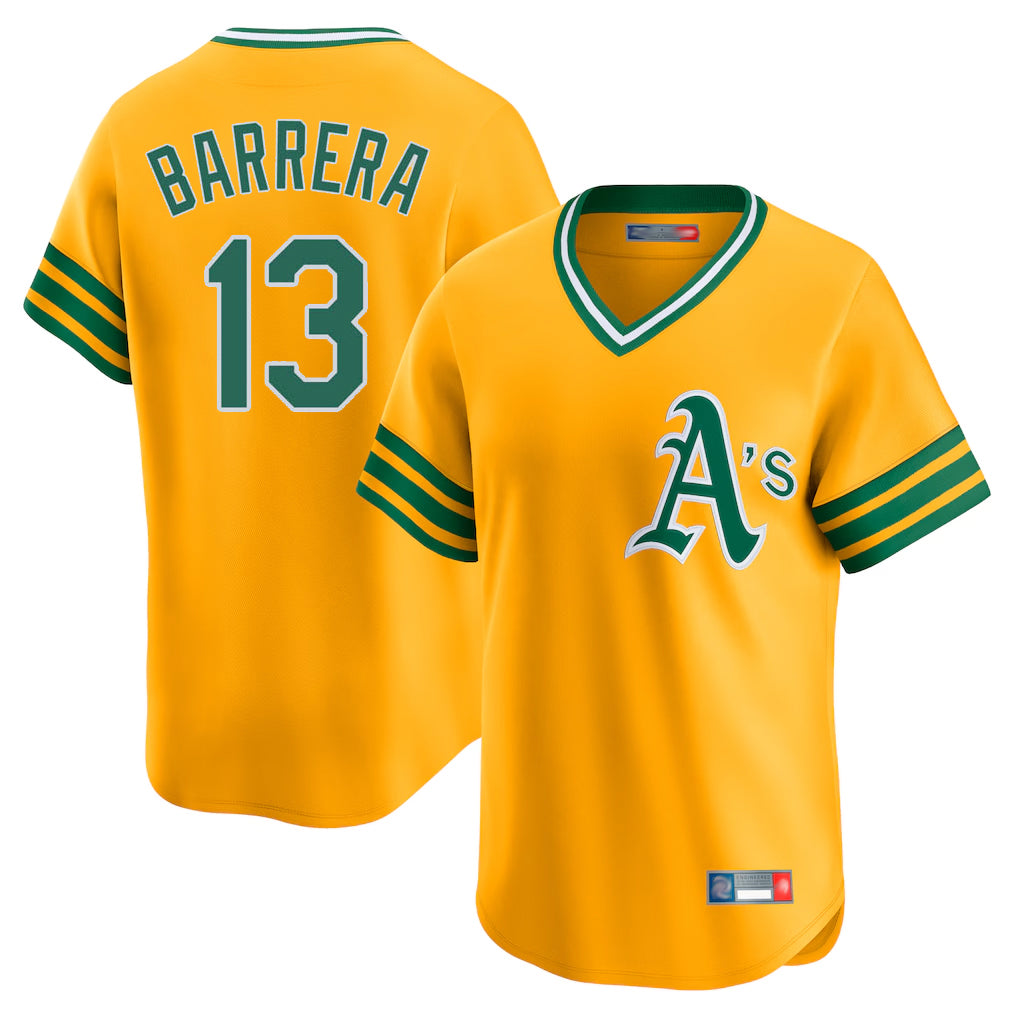 Athletics #13 Luis Barrera Player Gold Cooperstown Collection T-shirt Game Gdoa Stitched Jerseys