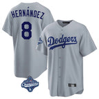 LA.Dodgers #8 Enrique Hern¨¢ndez Player Gray World Series Meet Game Fdoa Stitched Jerseys