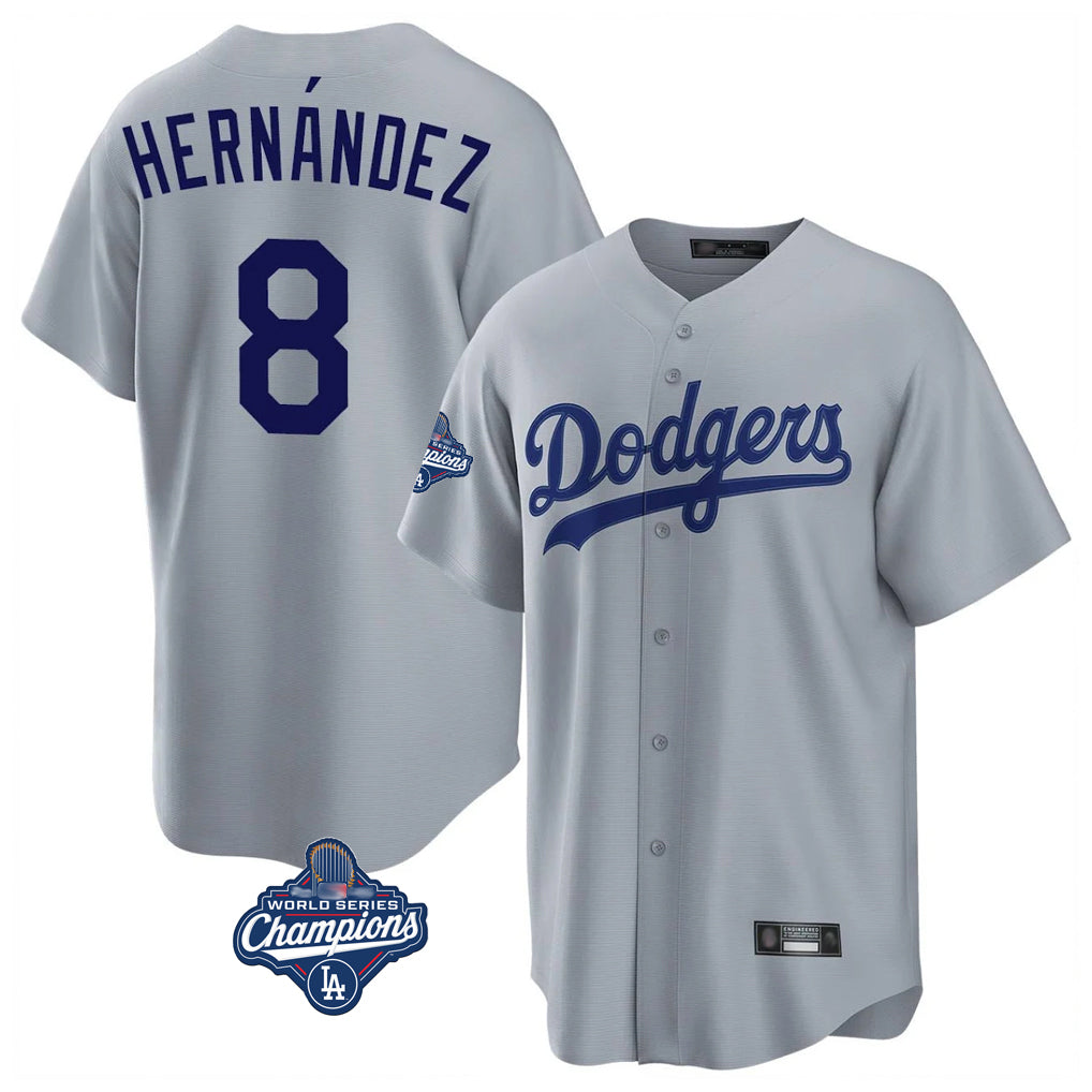LA.Dodgers #8 Enrique Hern¨¢ndez Player Gray World Series Meet Game Fdoa Stitched Jerseys