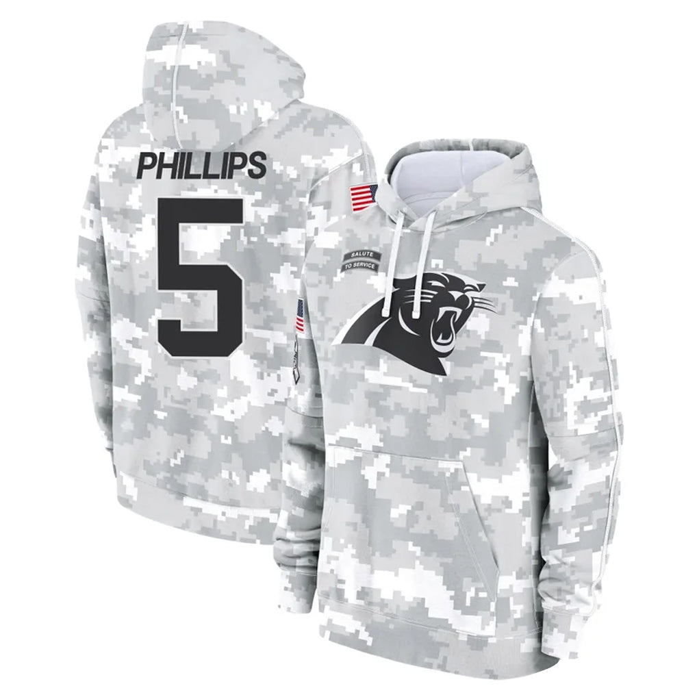 C.Panthers #5 Jaelan Phillips Player Arctic Camo Salute to Service Pullover Hoodies Limited Game Gdoa Stitched Jerseys