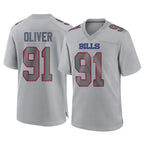 B.Bills #91 Ed Oliver Player Gray Home Game Gdoa Stitched Jerseys