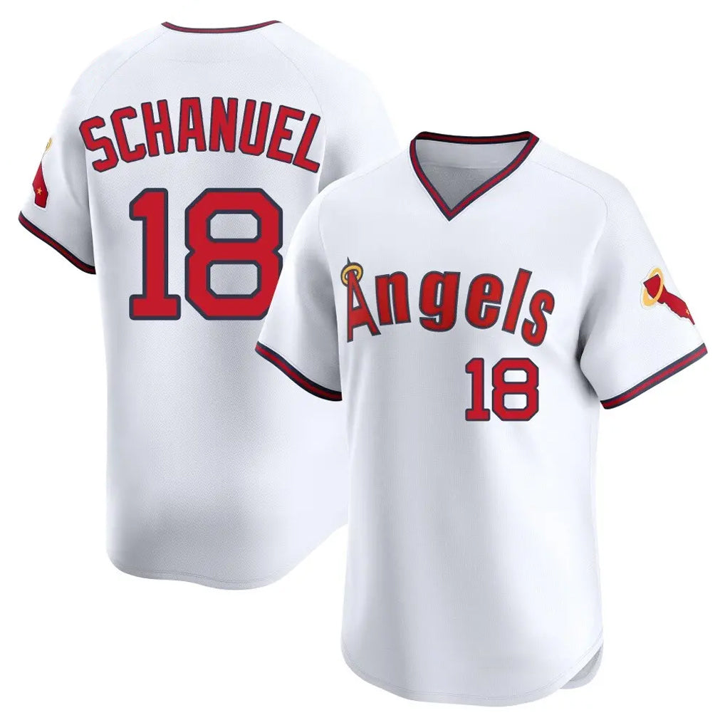 LA.Angels #18 Nolan Schanuel Player White T-shirt Home Limited Fdoa Stitched Jerseys