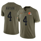 C.Browns #4 Deshaun Watson Player Olive Salute to Service Limited Game Gdoa Stitched Jerseys