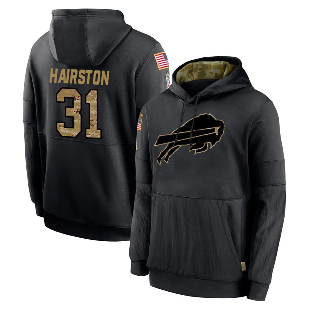 B.Bills #31 Maxwell Hairston Player Black Salute to Service Hoodies Hame Gdoa Stitched Jerseys