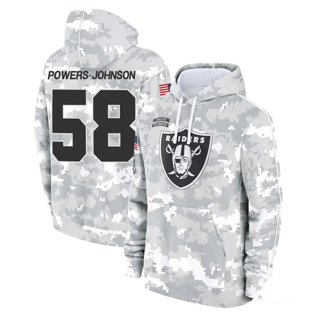 LV.Raiders #58 Jackson Powers-Johnson Player Arctic Camo Salute to Service Hoodies Limited Game Gdoa Stitched Jerseys