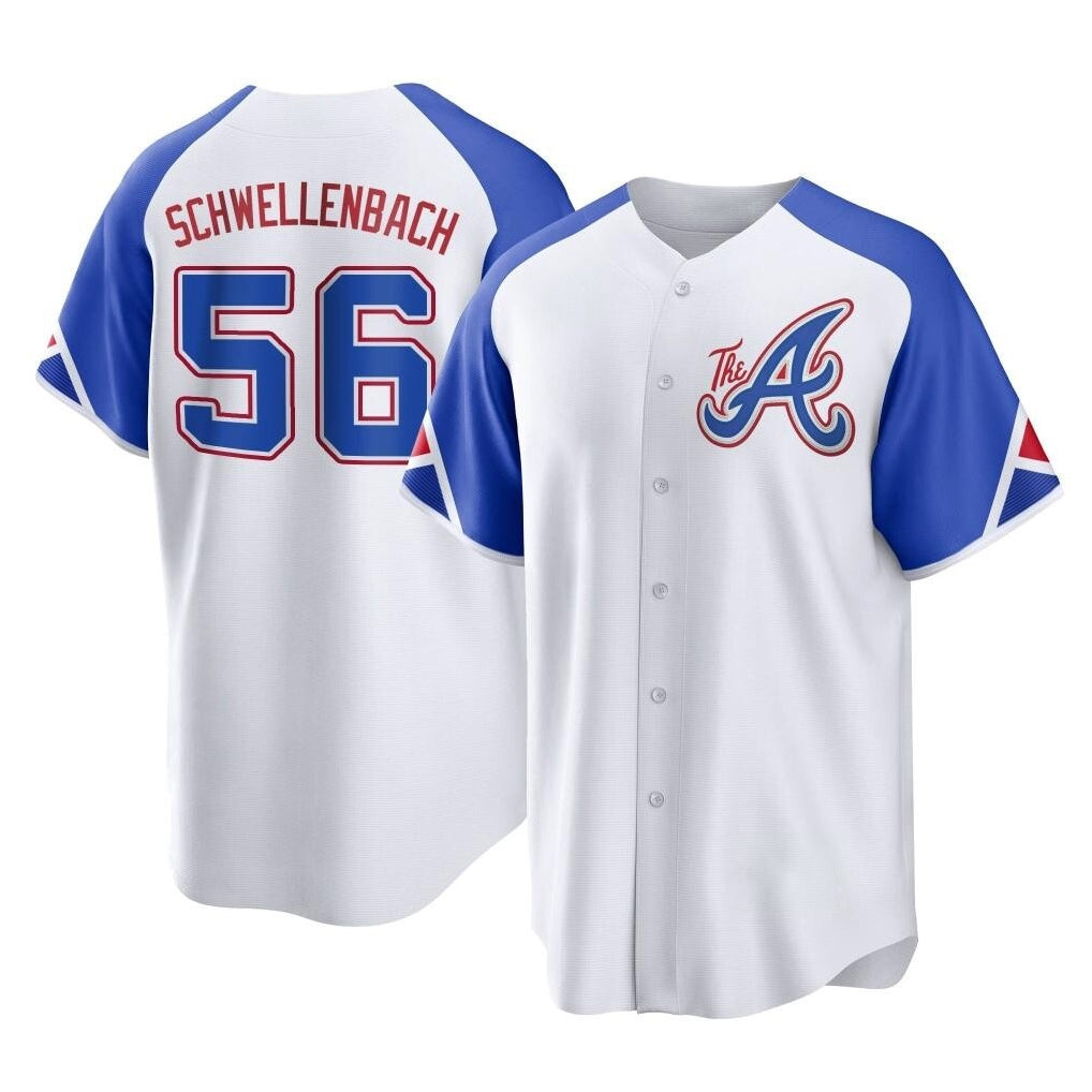 A.Braves #56 Spencer Schwellenbach Player White City Connect Home Game Gdoa Stitched Jerseys