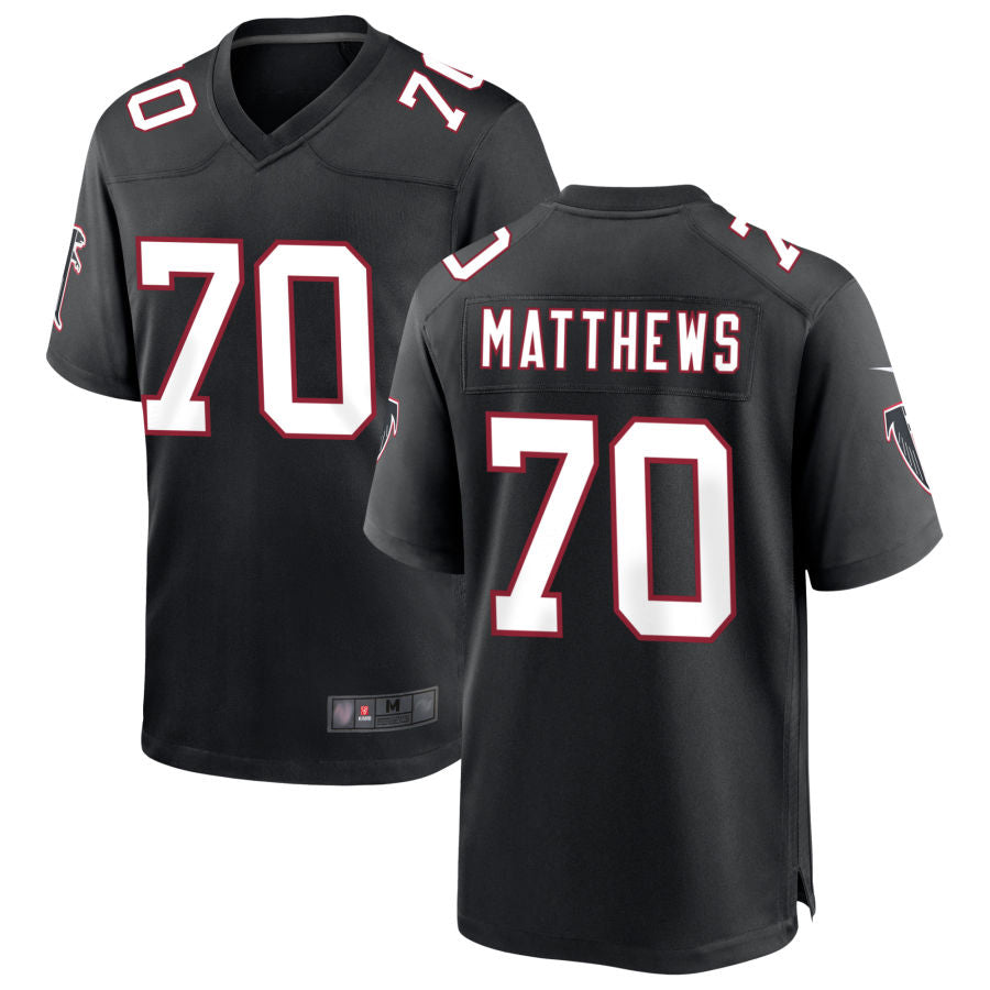 A.Falcons #70 Jake Matthews Player Black Throwback Game Gdoa Stitched Jerseys