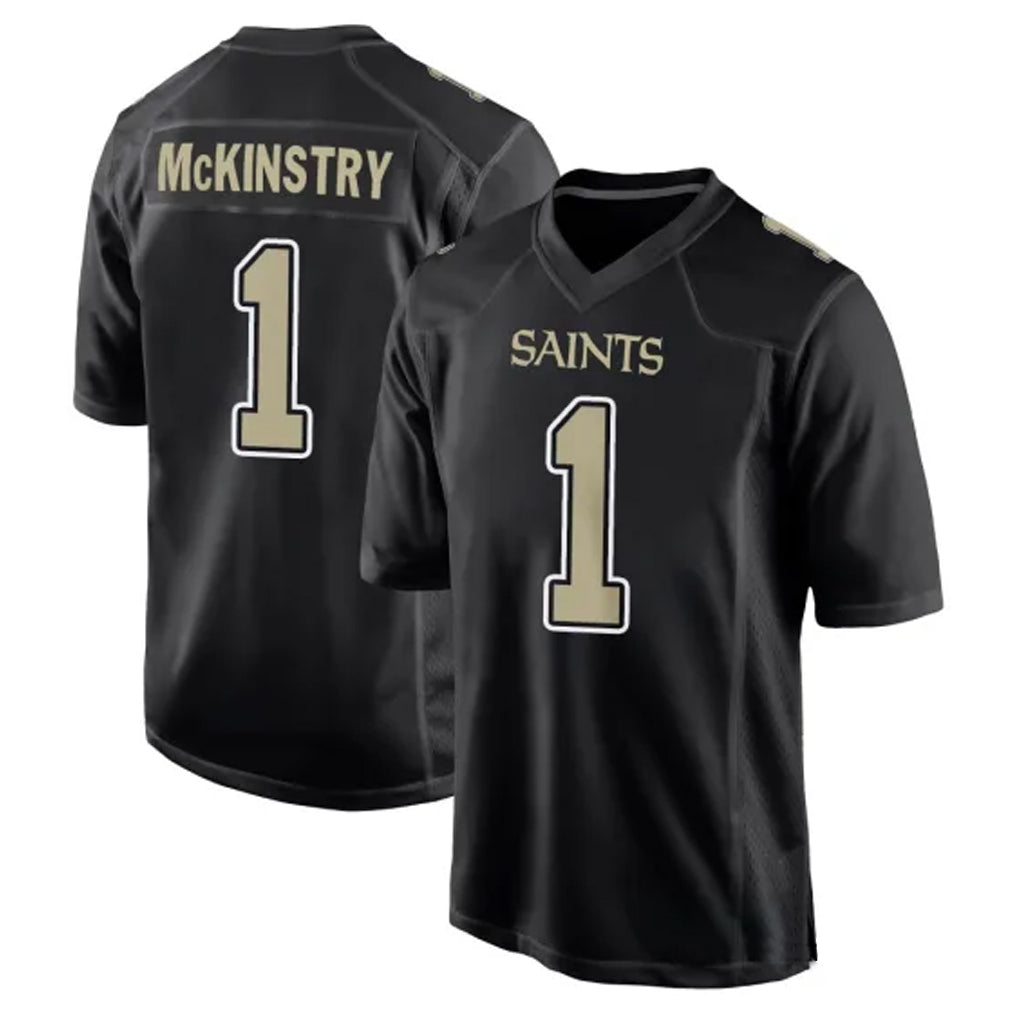NO.Saints #1 Kool-Aid McKinstry Player Black Carbon Fashion Home Game Gdoa Stitched Jerseys