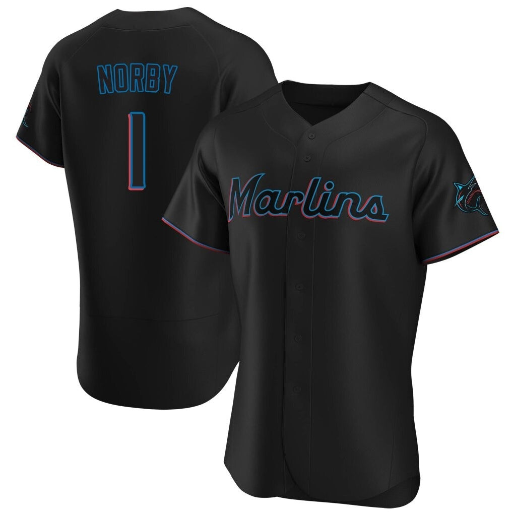 M.Marlins #1 Connor Norby Player Black Home Limited Elite Fdoa Stitched Jerseys