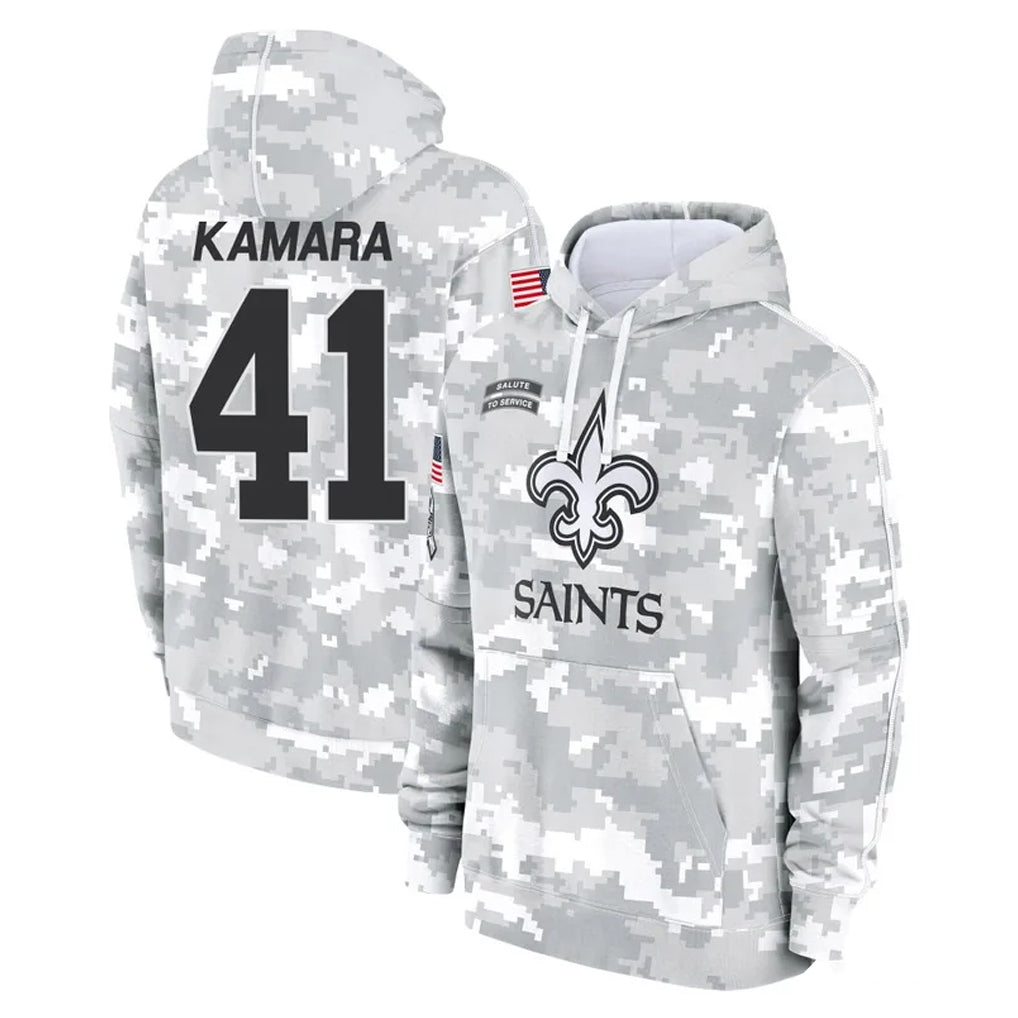 NO.Saints #41 Alvin Kamara Player Arctic Camo Salute to Service Pullover Hoodies Limited Game Gdoa Stitched Jerseys