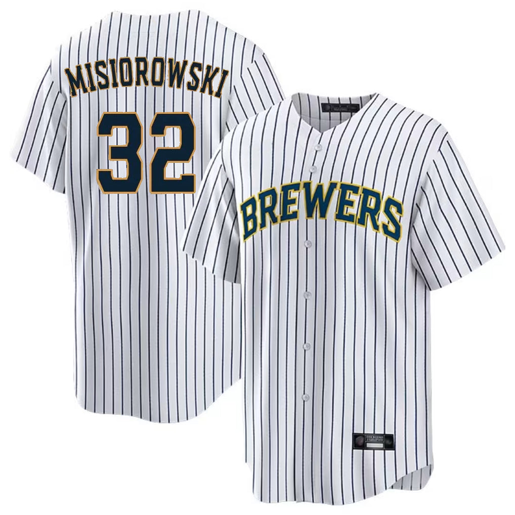 M.Brewers #32 Jacob Misiorowski Player White Stripes Home Game Fdoa Stitched Jerseys
