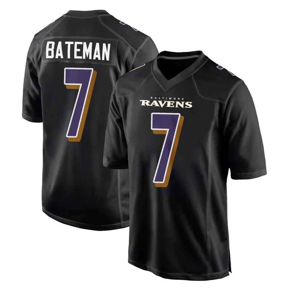 B.Ravens #7 Rashod Bateman Player Black Carbon Fashion Home Game Gdoa Stitched Jerseys