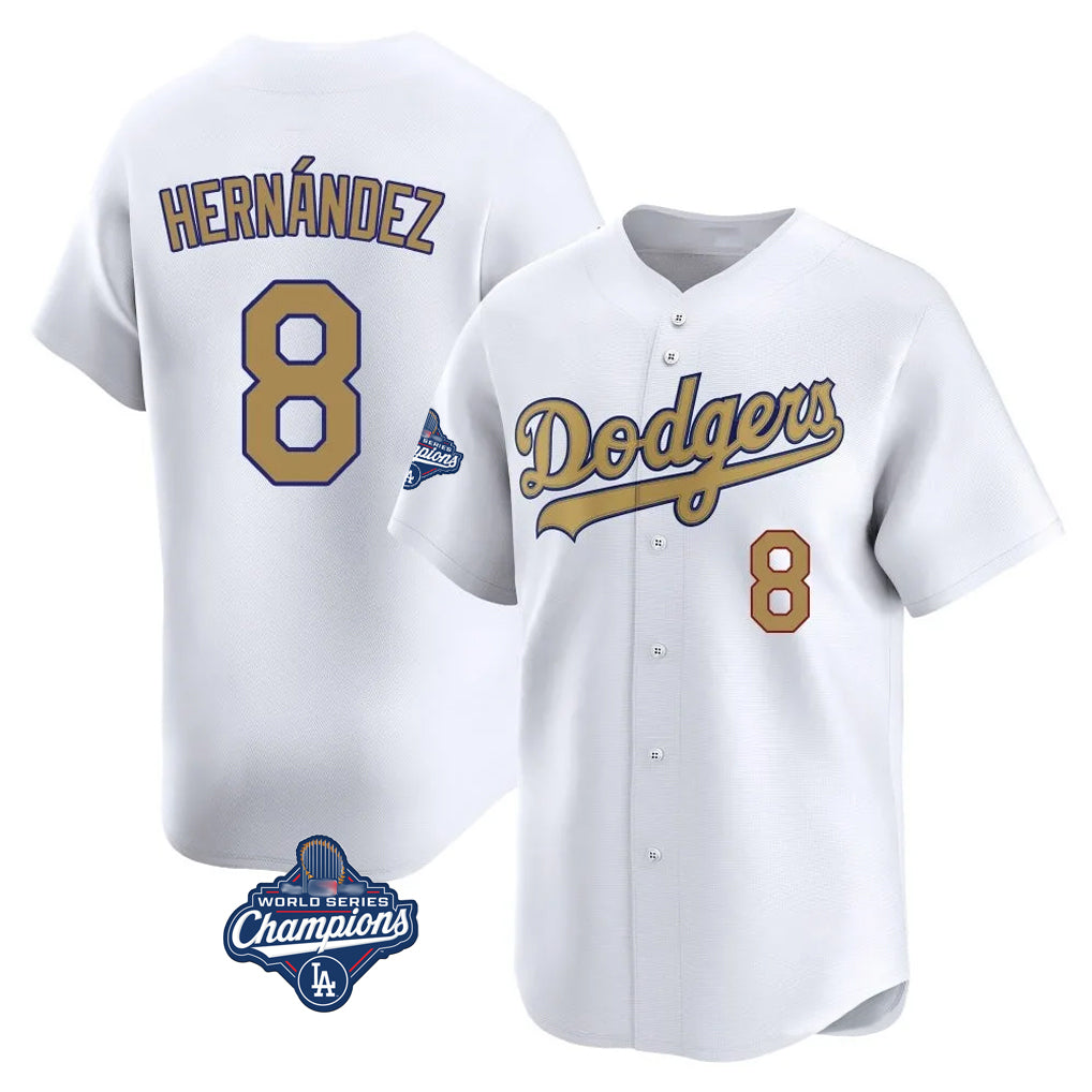 LA.Dodgers #8 Enrique Hern¨¢ndez Player Gold World Series Meet Collection Limited Home Fdoa Stitched Jerseys