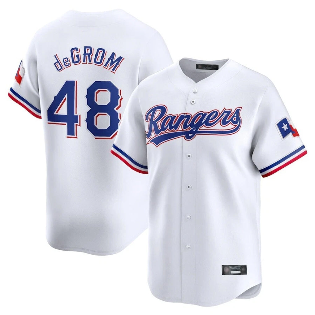 T.Rangers #48 Jacob deGrom Player White Home Limited Fdoa Stitched Jerseys