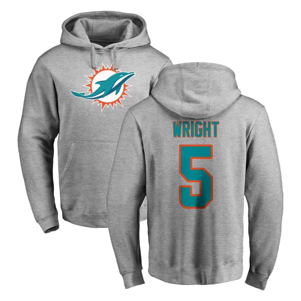 M.Dolphins #5 Jaylen Wright Player Gray LOGO Pullover Hoodies Limited Gdoa Stitched Jerseys