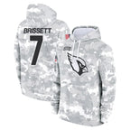 A.Cardinals #7 Jacoby Brissett Player Arctic Camo Limited Salute to Service Pullover Hoodies Game Gdoa Stitched Jerseys