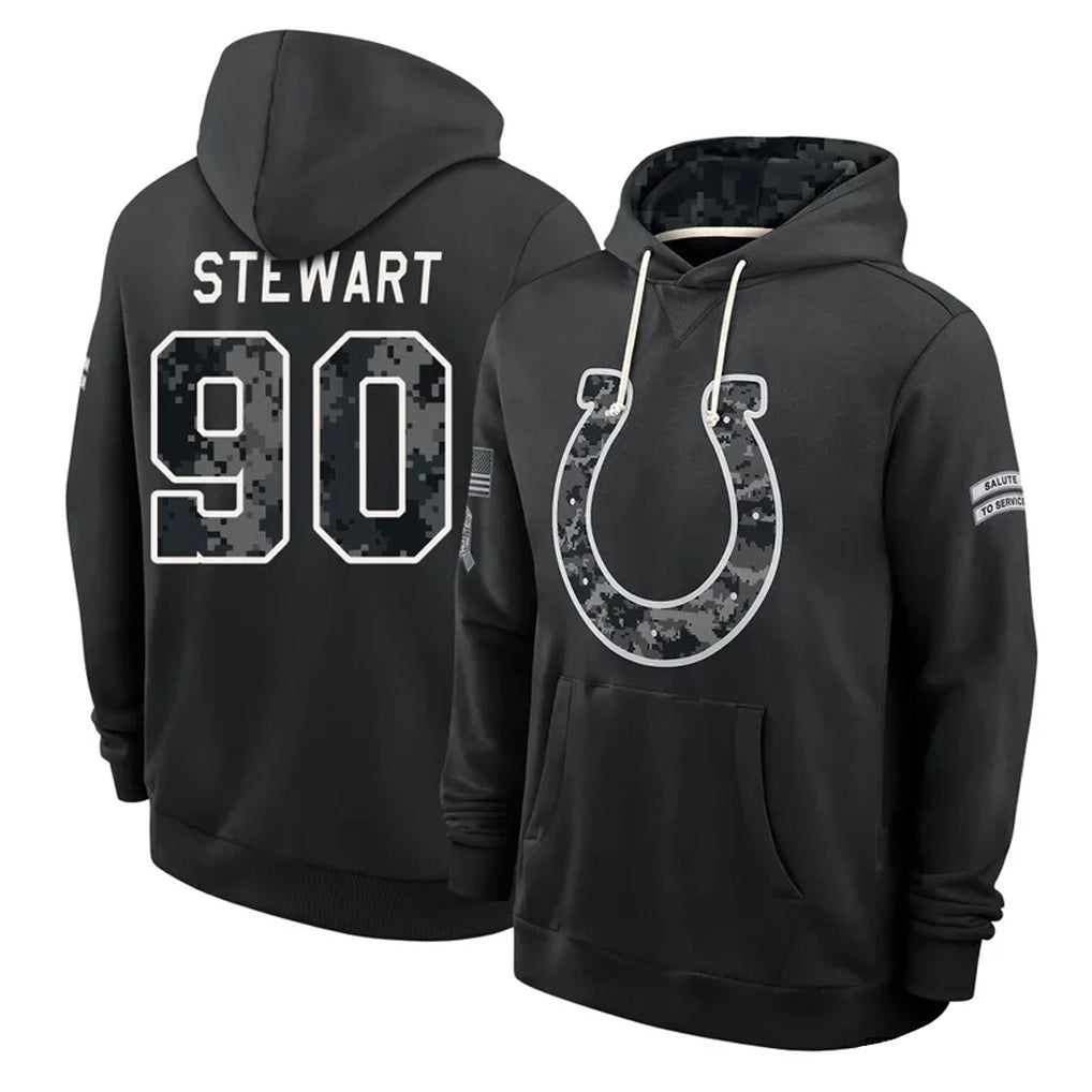 IN.Colts #90 Grover Stewart Player 2026 Black Logo Pullover Hoodies Limited Game Gdoa Stitched Jerseys