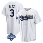 LA.Dodgers #3 Edwin D¨ªaz Player Gold White World Series Meet 2026 Collection Stadium Game Fdoa Stitched Jerseys