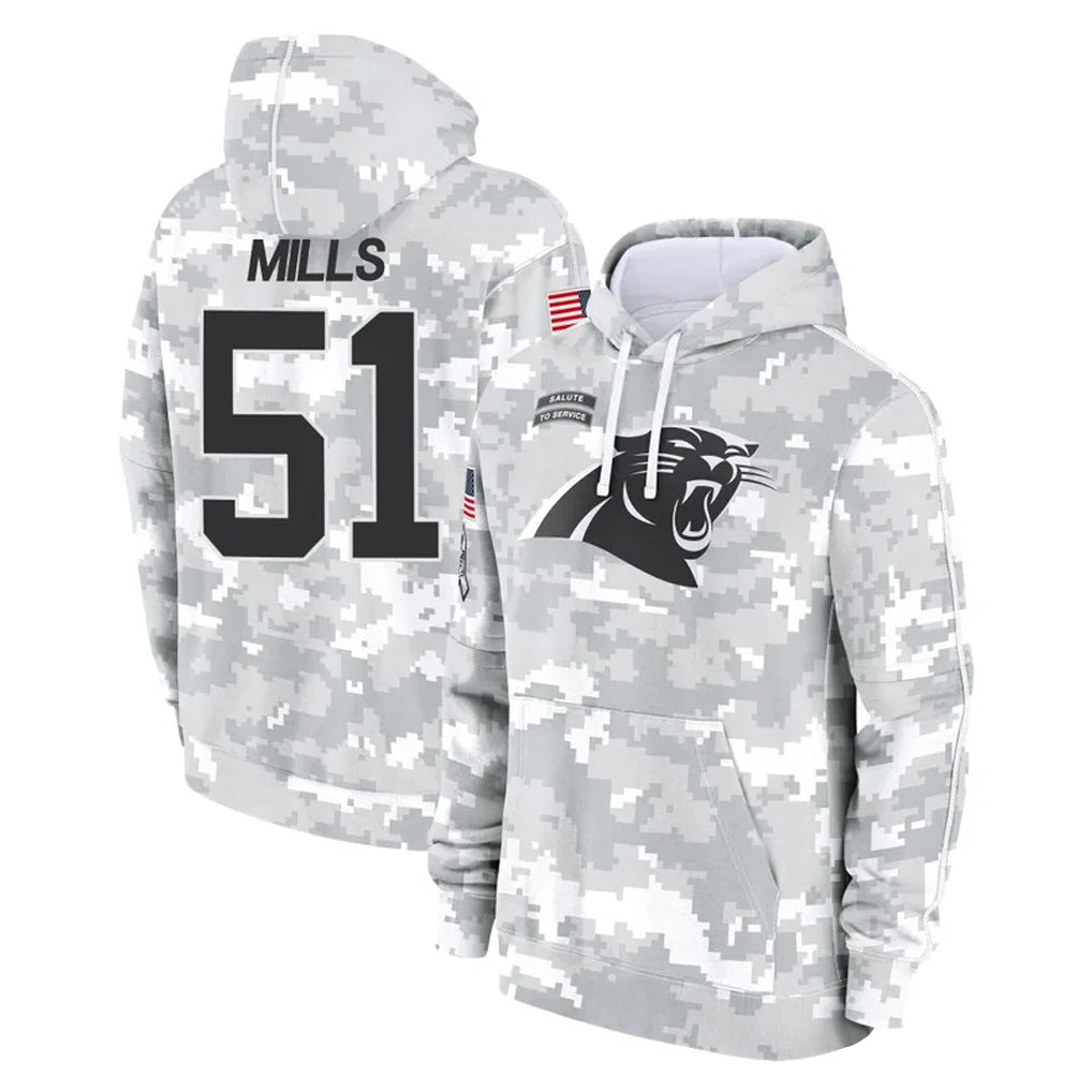 C.Panthers #51 Sam Mills Player Arctic Camo Salute to Service Pullover Hoodies Limited Game Gdoa Stitched Jerseys