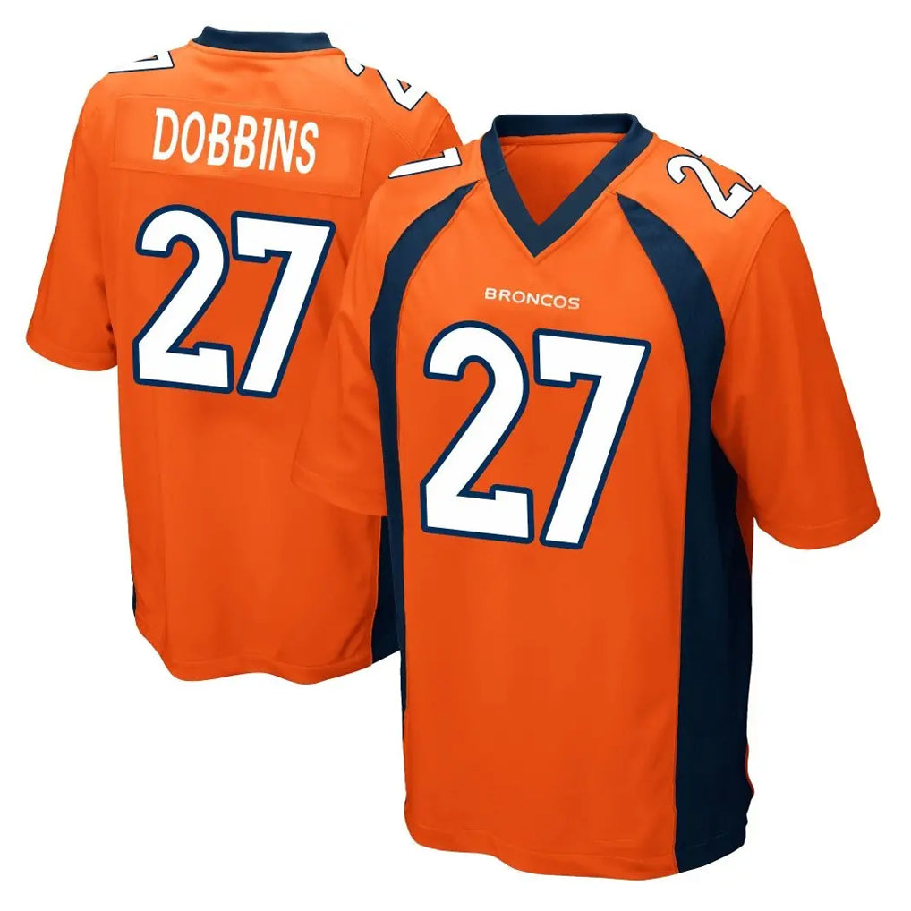 D.Broncos #27 J.K. Dobbins Player Orange Color Home Game Gdoa Stitched Jerseys