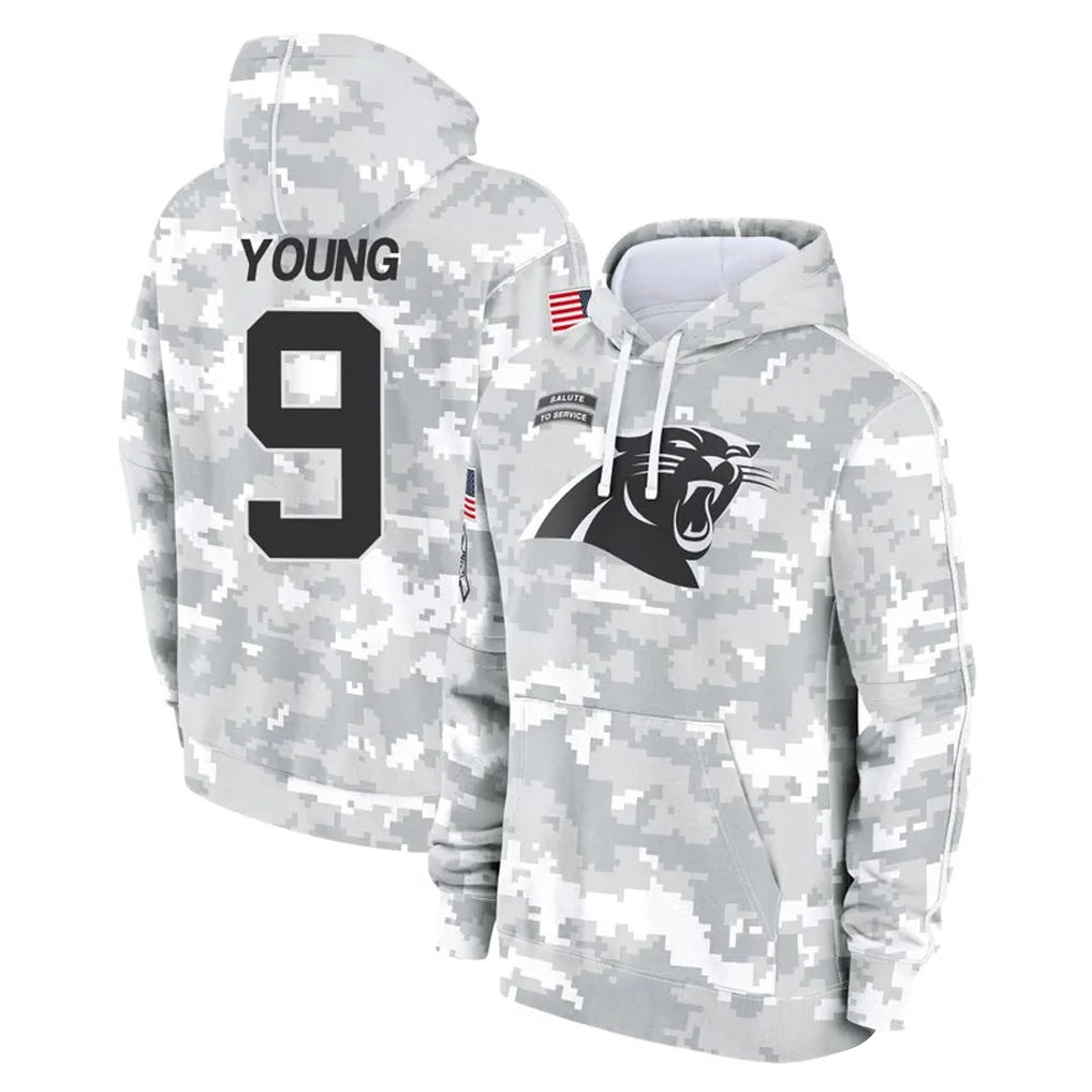 C.Panthers #9 Bryce Young Player Arctic Camo Salute to Service Pullover Hoodies Limited Game Gdoa Stitched Jerseys
