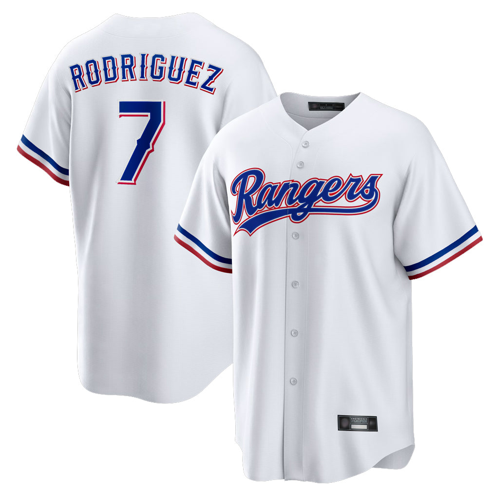 T.Rangers #7 Ivan Rodriguez Player White Home Game Fdoa Stitched Jerseys