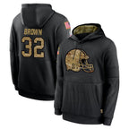 C.Browns #32 Jim Brown Player Black Salute to Service Pullover Hoodies Limited Gdoa Stitched Jerseys