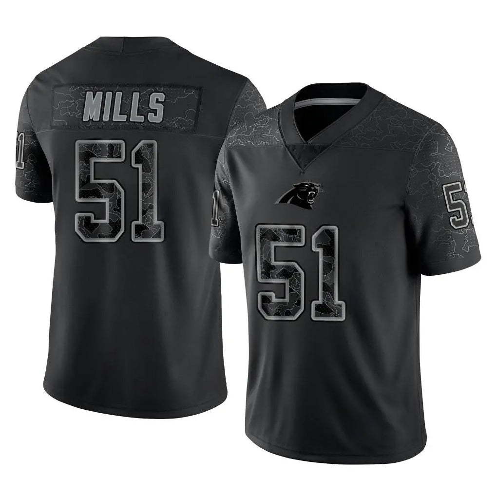 C.Panthers #51 Sam Mills Player Black Limited Reflective Game Gdoa Stitched Jerseys