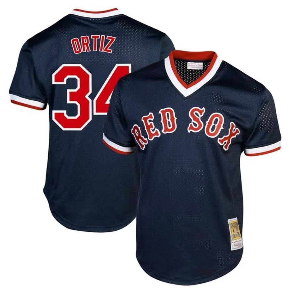 B.Red Sox #34 David Ortiz Player Navy Cooperstown Collection Mesh T-shirt Home Gdoa Stitched Jerseys