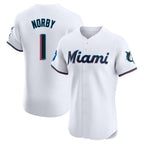 M.Marlins #1 Connor Norby Player White  Home Limited Elite Fdoa Stitched Jerseys