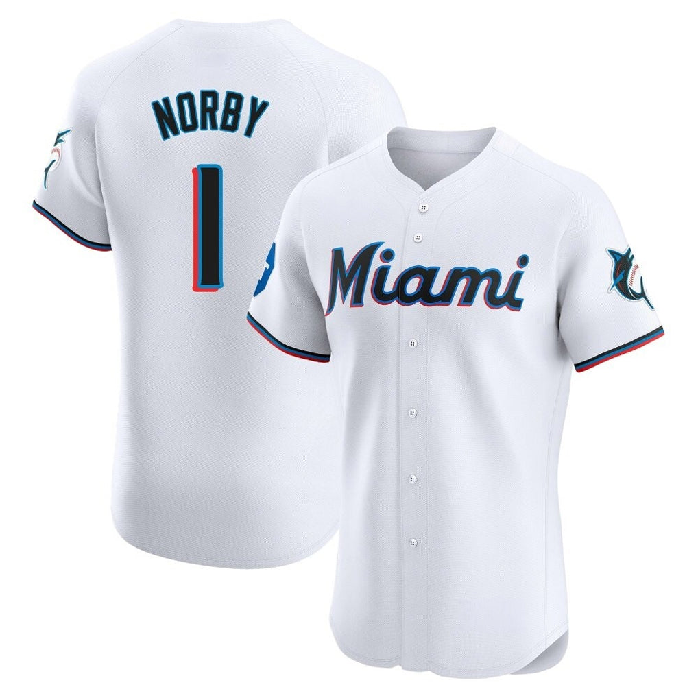 M.Marlins #1 Connor Norby Player White  Home Limited Elite Fdoa Stitched Jerseys