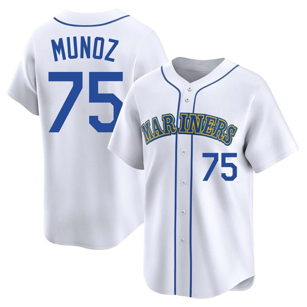 S.Mariners #75 Andres Munoz Player White Throwback Cooperstown Collection Home Limited Fdoa Stitched Jerseys