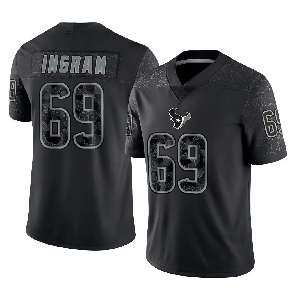 H.Texans #69 Ed Ingram Player Black Reflective Limited Game Gdoa Stitched Jerseys