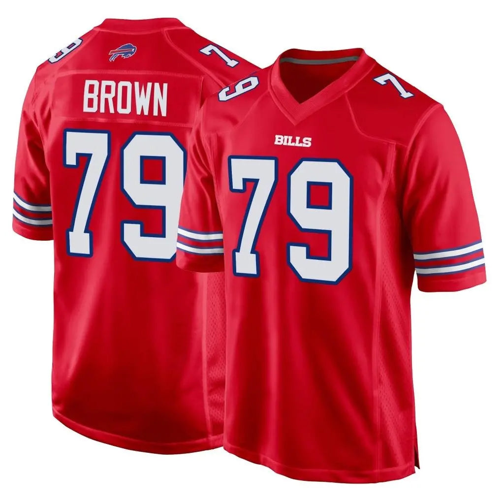 B.Bills #79 Spencer Brown Player Red Home Game Gdoa Stitched Jerseys