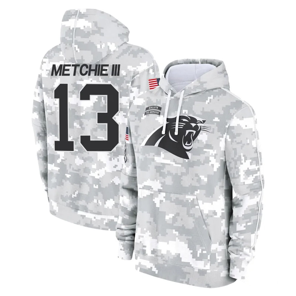 C.Panthers #13 John Metchie III Player Arctic Camo Salute to Service Pullover Hoodies Limited Game Gdoa Stitched Jerseys