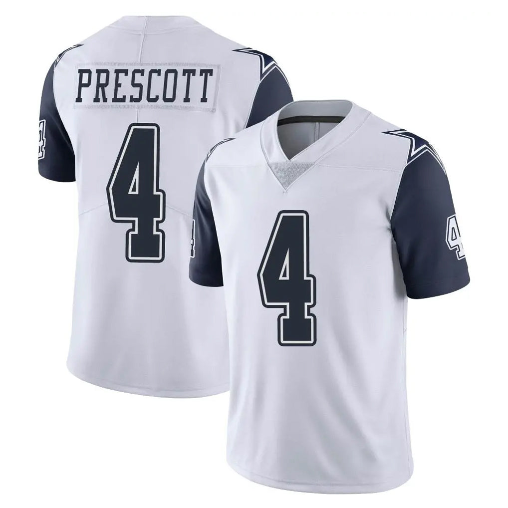 D.Cowboys #4 Dak Prescott Player White-Navy Limited Color Rush Vapor Untouchable Home Game Gdoa Stitched Jerseys